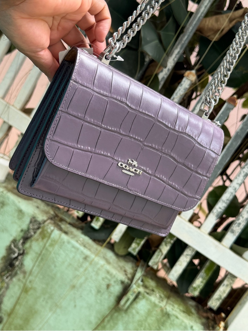COACH amethyst Croc-Embossed Leather Chain Shoulder Bag